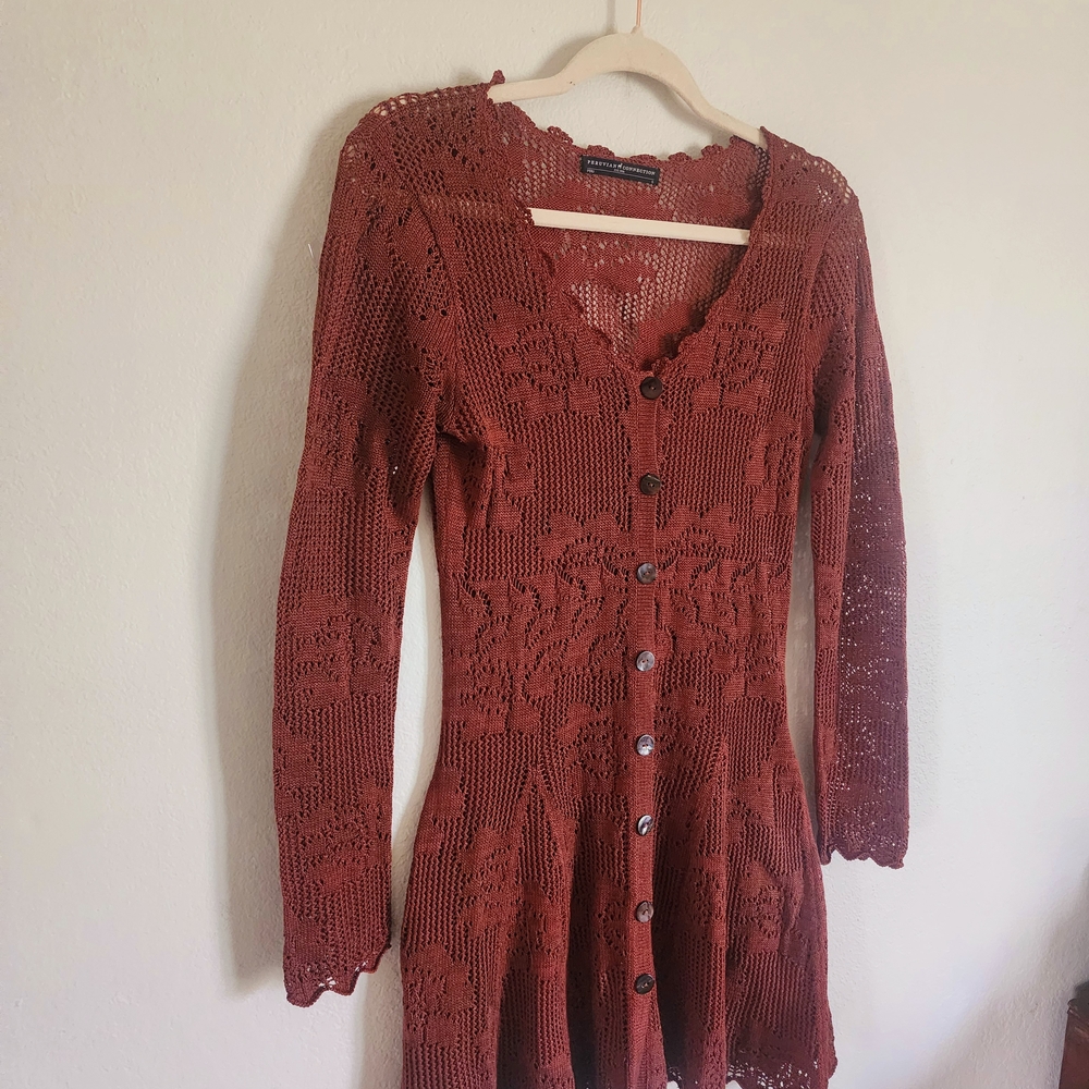 Peruvian Connection Woven Cardigan in Sienna, Size Small